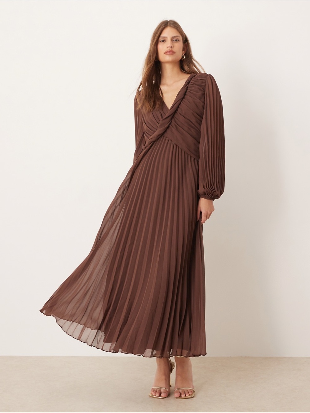 ASOS Women's Brown Pleated Wrap Maxi Dress - Sz M